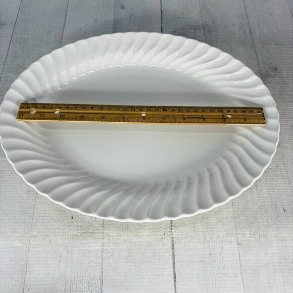 Sheffield BONE WHITE Ivory Swirl Rim Earthenware USA Oval 14" Serving Platter - Picture 10 of 16